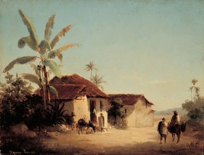 Landscape with Huts and Palm Trees by Camille Jacob Pissarro